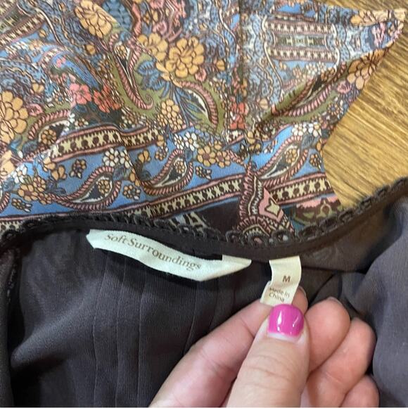 Soft Surroundings Sheer Brown Floral Bohemian Blouse Women's Size Medium - Picture 6 of 8